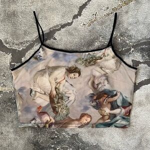 Urban Outfitters renaissance cherub art mesh crop top with black floral trim👼🏻